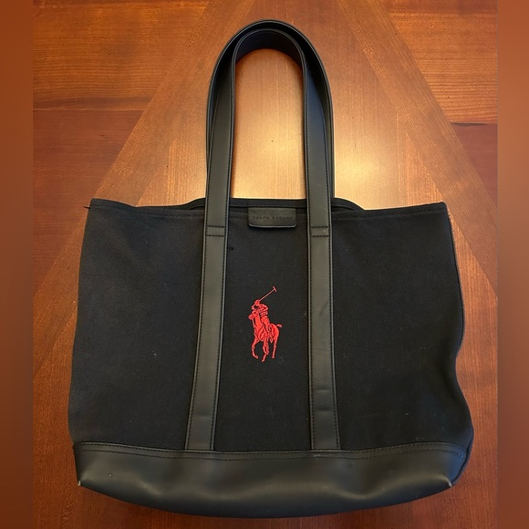 Vintage Polo Ralph Lauren Black & Red Canvas Tote - Picture 7 of 7